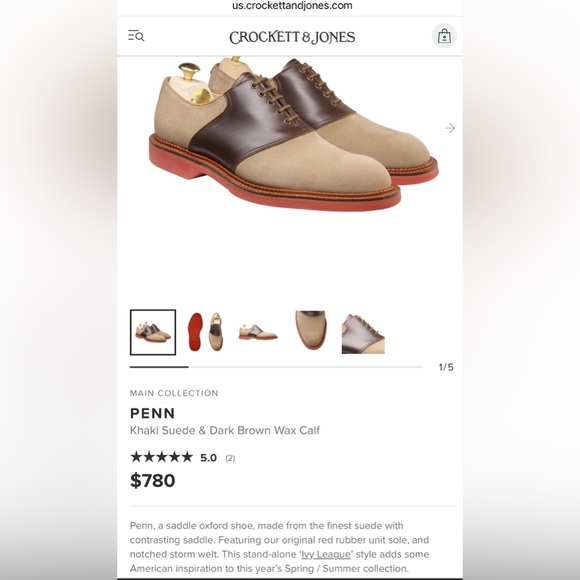 $780 Crockett Jones Penn Suede Saddle Oxford Deeby Classic Shoes 9 main image 5
